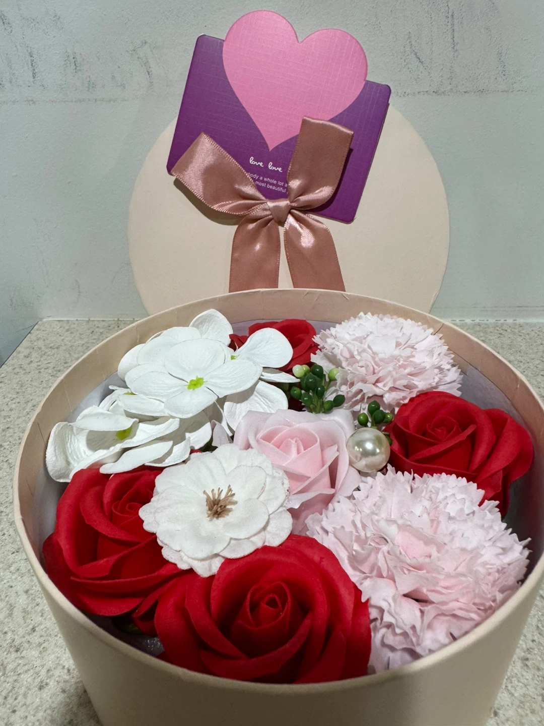 Artificial Flower Arrangement in Round Box
