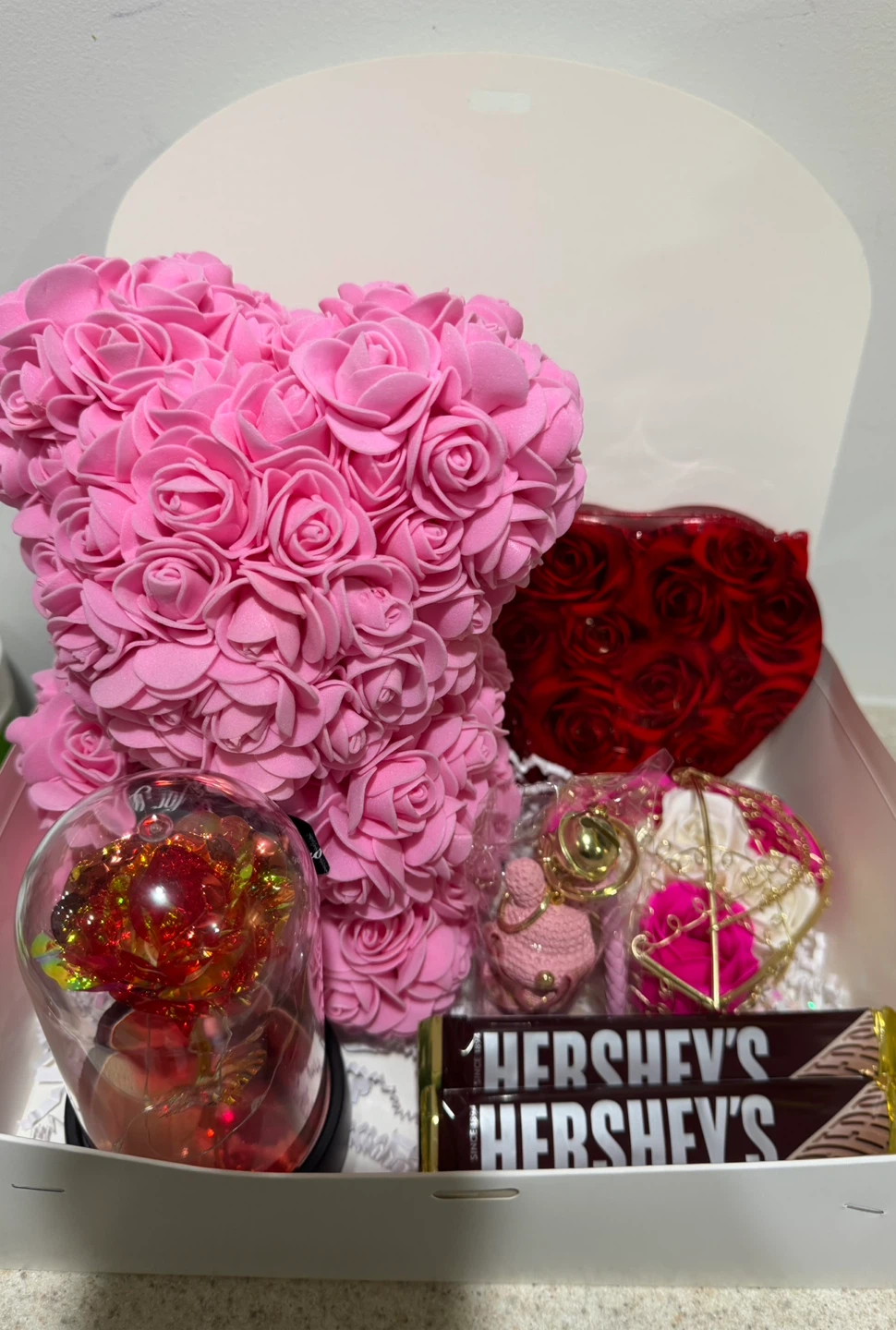 Pink Rose Bear Gift Box with Hershey's