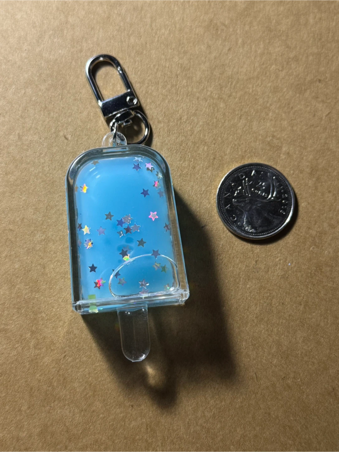Popsicle Shaped Keychain with Blue Glitter