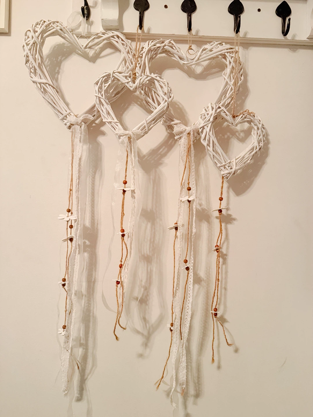 White Wicker Heart Garland with Flower and Bead Dangles