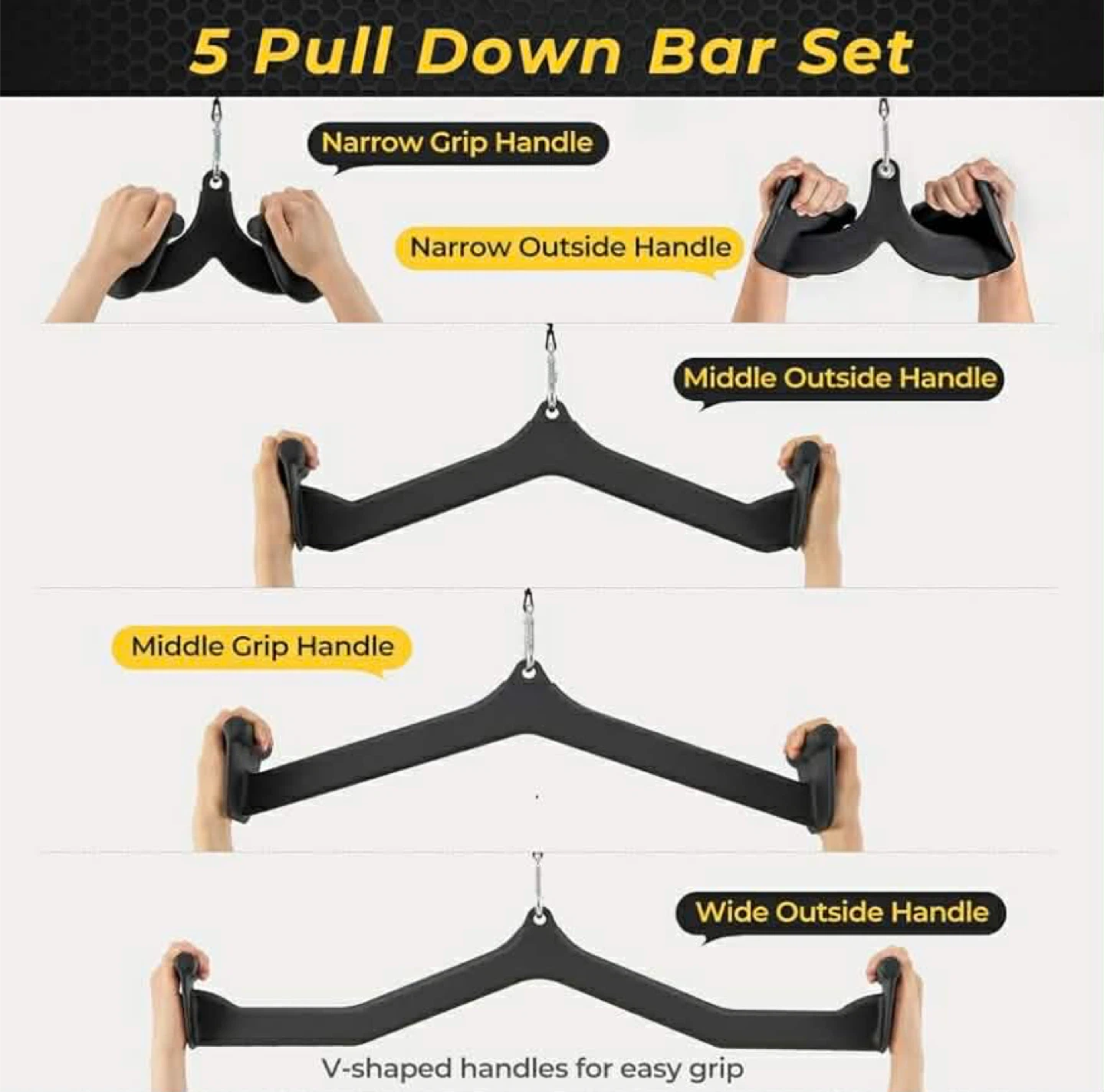 LAT Pulldown Attachments, 5 Pcs Rowing T-bar V-bar Cable Attachm - photo 2