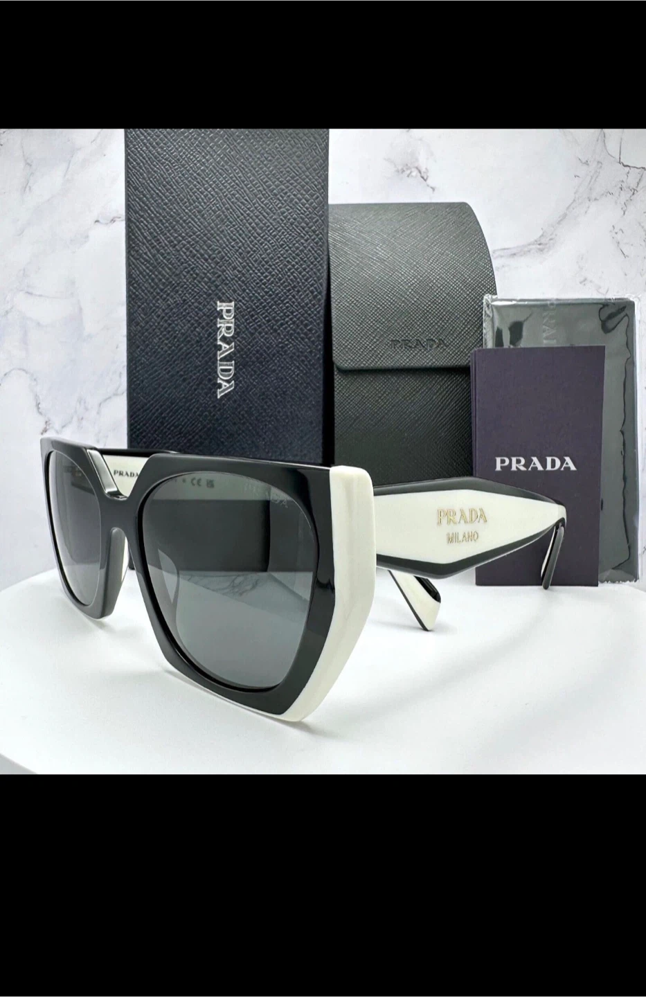 Prada Black and White SPR 15W Women Sunglasses