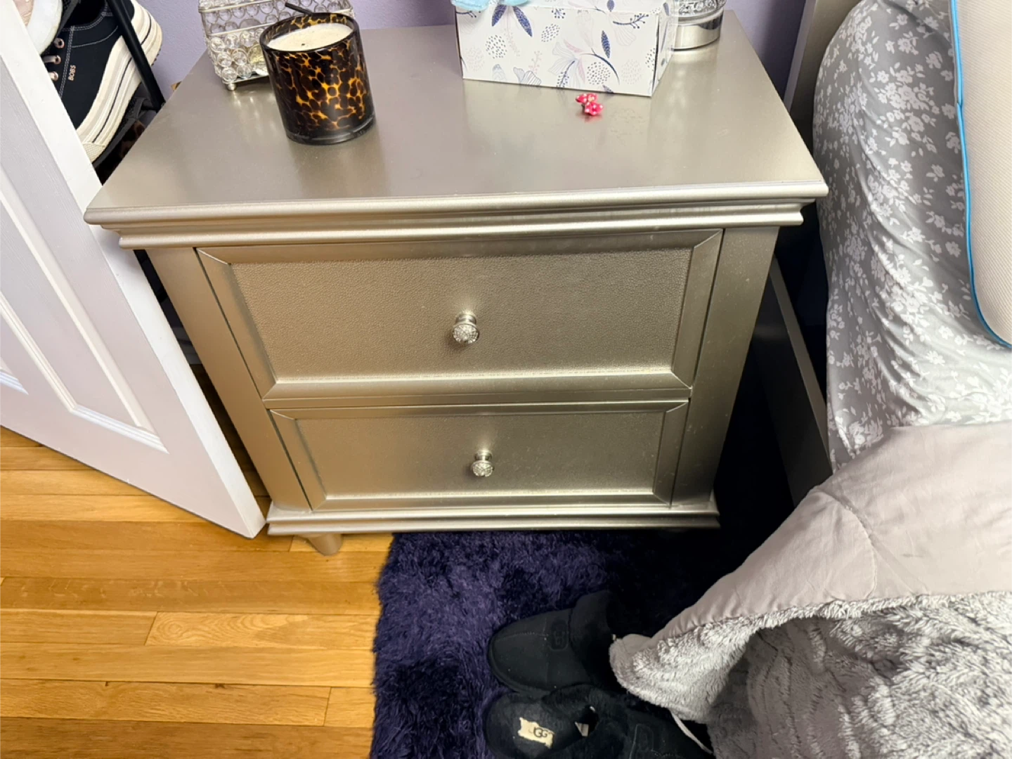 Silver Nightstand with Two Drawers
