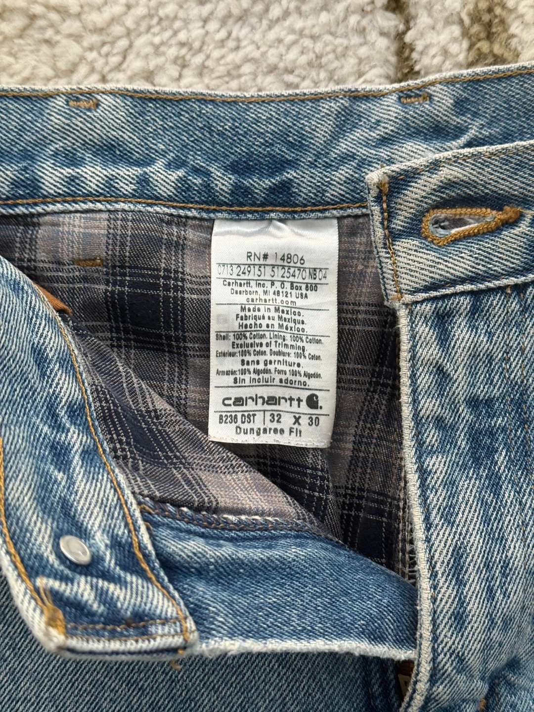 Carhartt B236 DST Flannel Lined Carpenter Jeans 32×30 Light Wash - photo 4