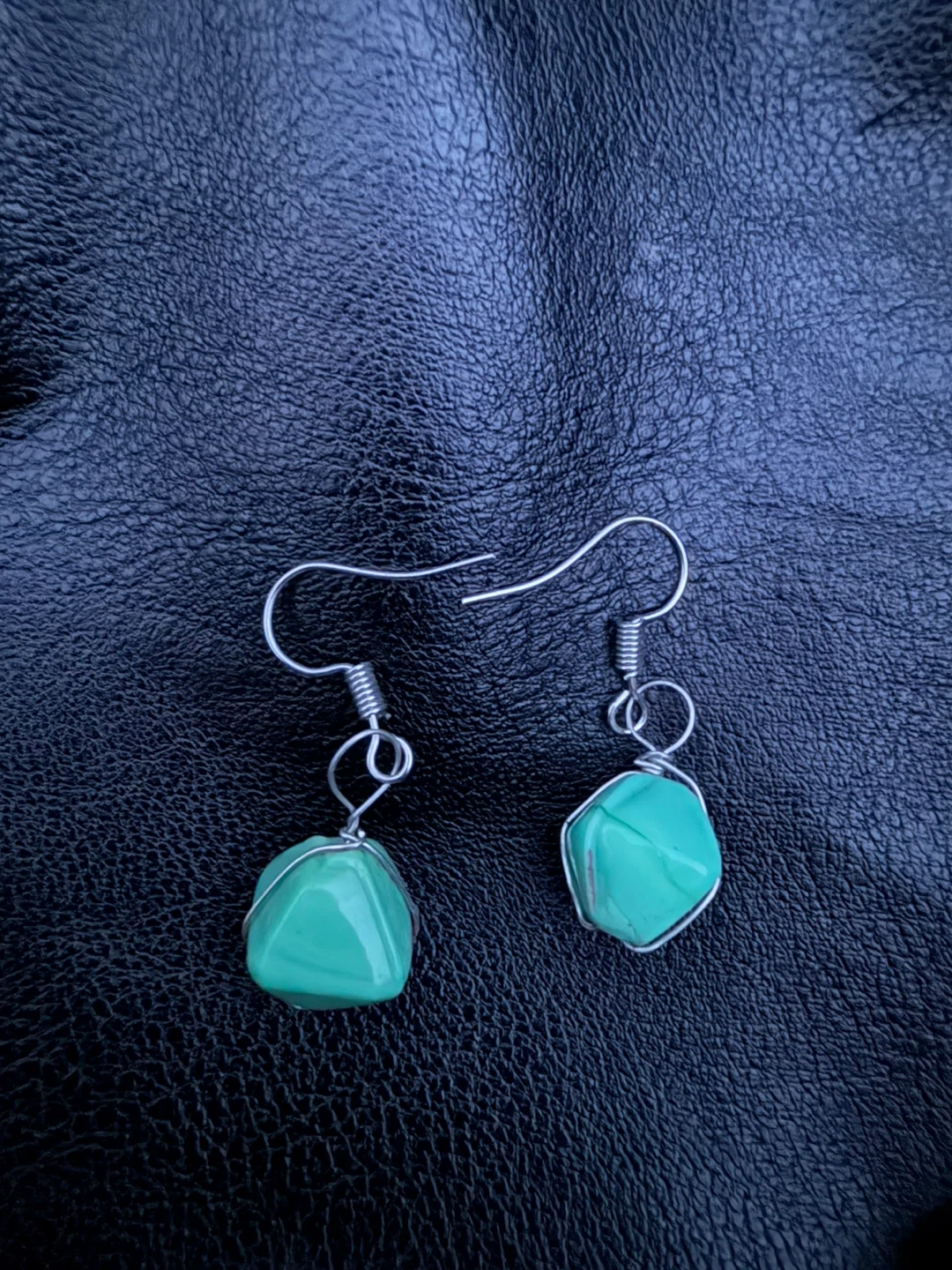 Teal Stone Wire-Wrapped Earrings