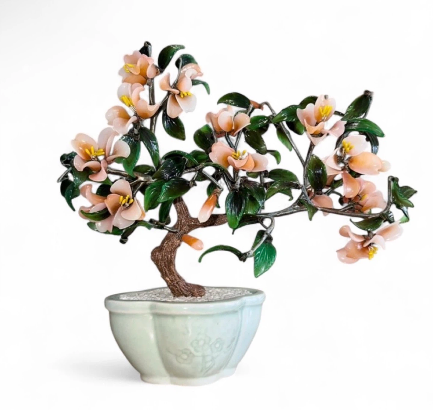 XL Vintage Glass Jade Bonsai Cherry Blossom Tree - 12x12” - photo 2