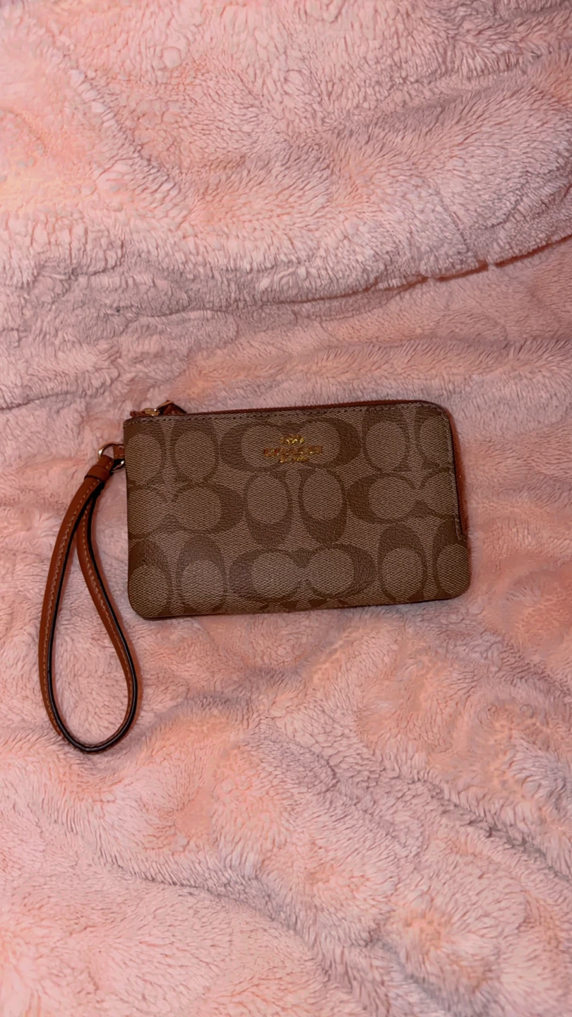 Coach Signature Canvas double zip Wristlet Pouch