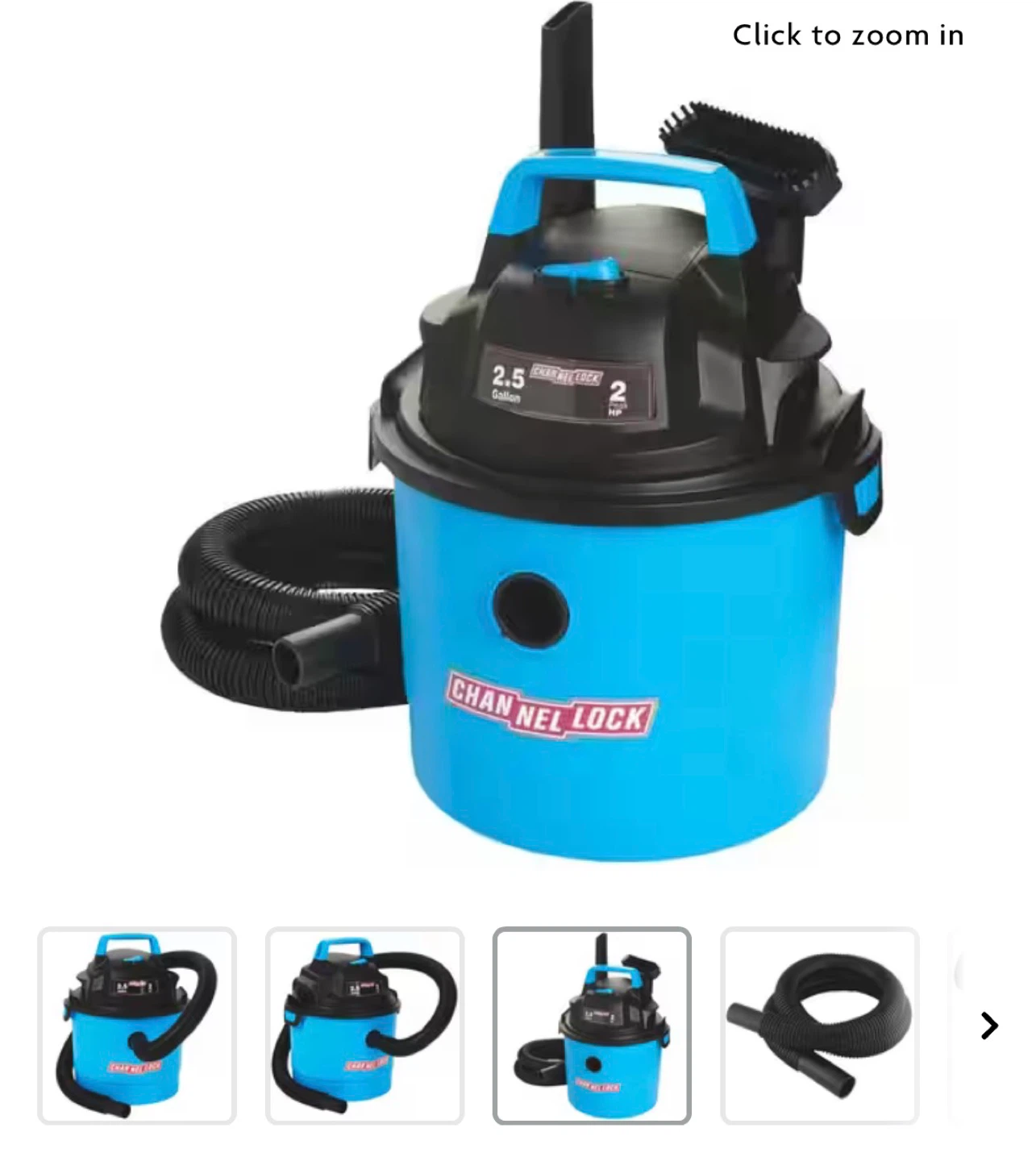 Channel Lock 2.5 Gallon Wet/Dry Vacuum - 2 HP