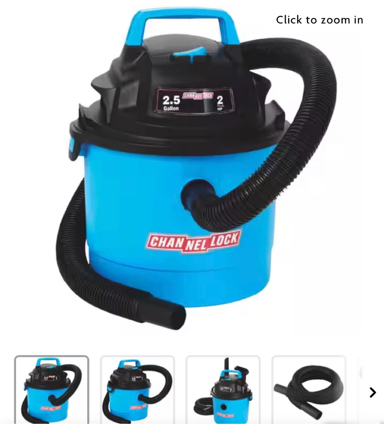 Channel Lock 2.5 Gallon Wet/Dry Vacuum - 2 HP - photo 2