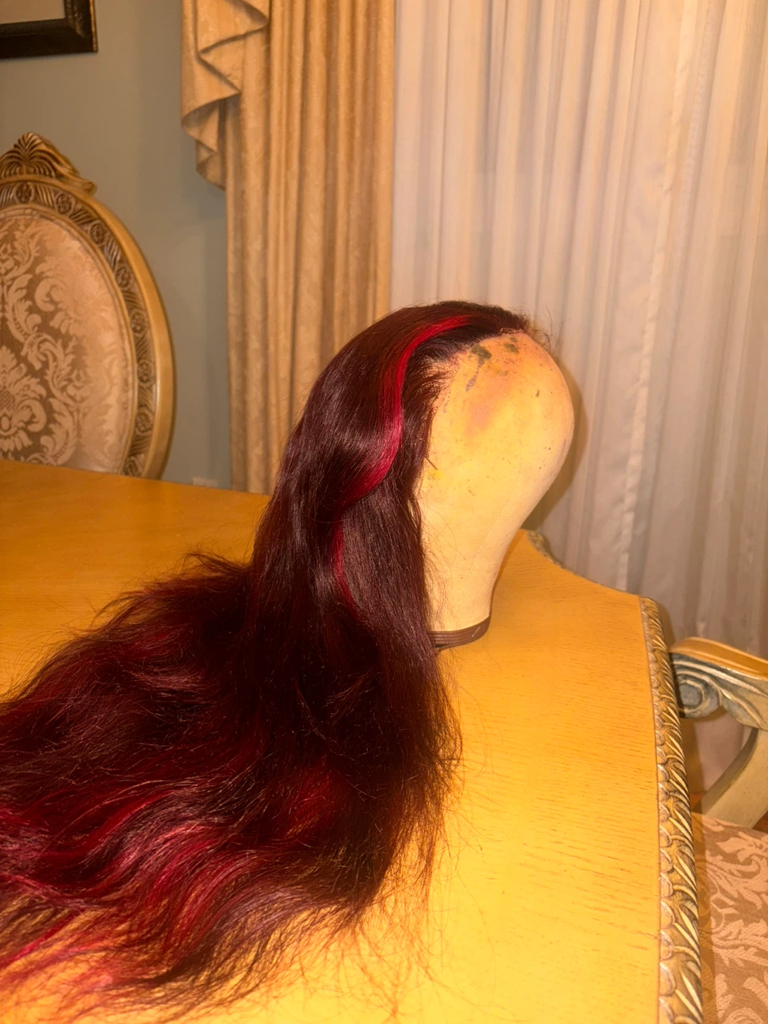 Burgundy Body Wave with red highlights 13×4 HD Lace Frontal Wig