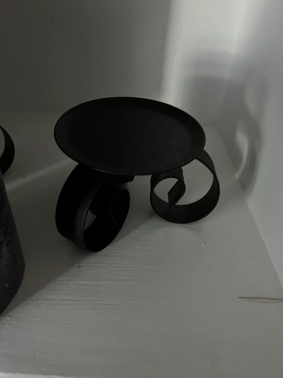 Pair of Purple Pillar Candles on Black Metal Holders - photo 2