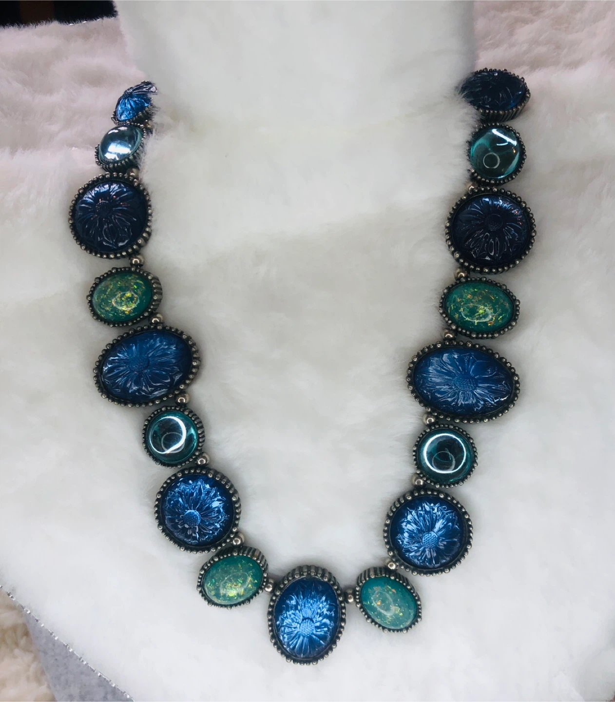 AVON "Glass Garden" Necklace - Blue & Green