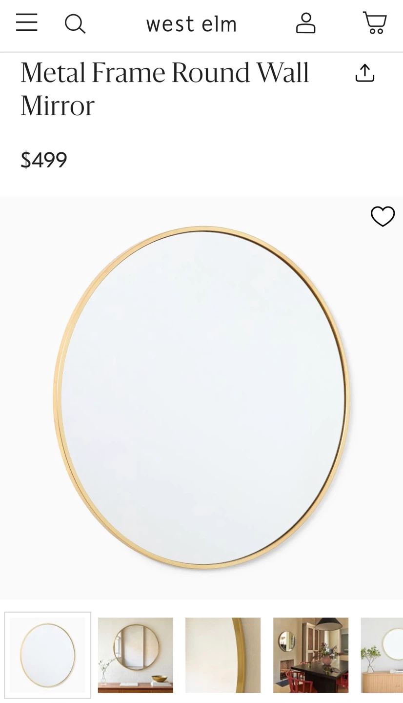 West Elm Metal Frame Round Wall Mirror