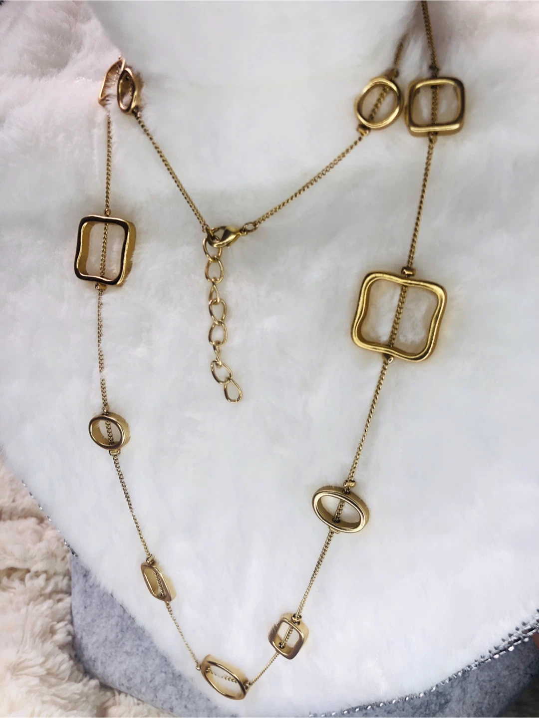 Gold Tone Necklace with Geometric Charms