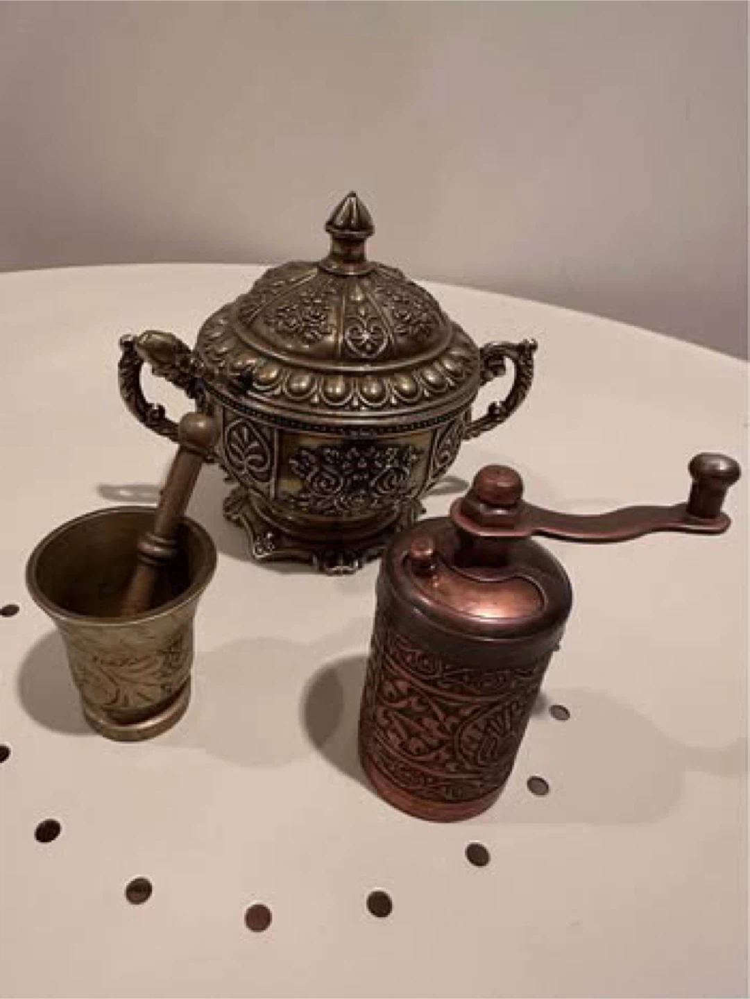 Vintage Metal Spice Grinder, Mortar & Pestle Set