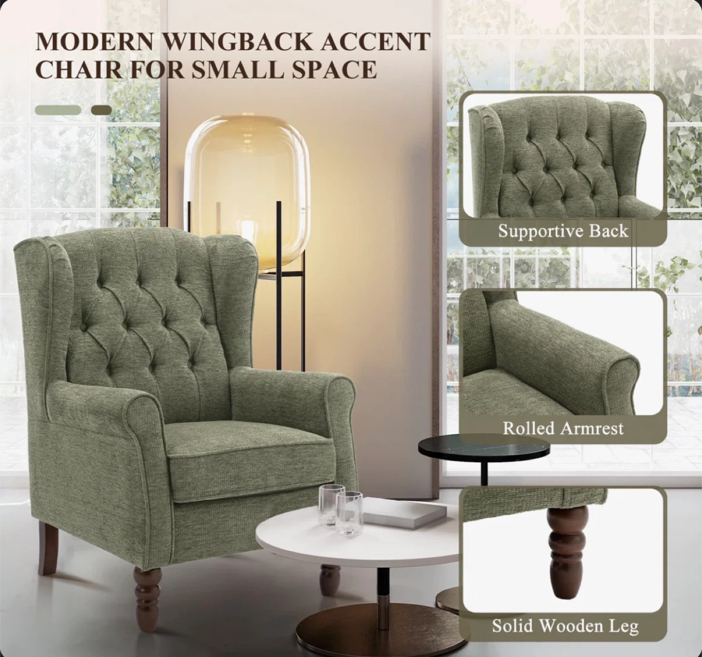 Modern Wingback Accent Chair - Green - photo 4