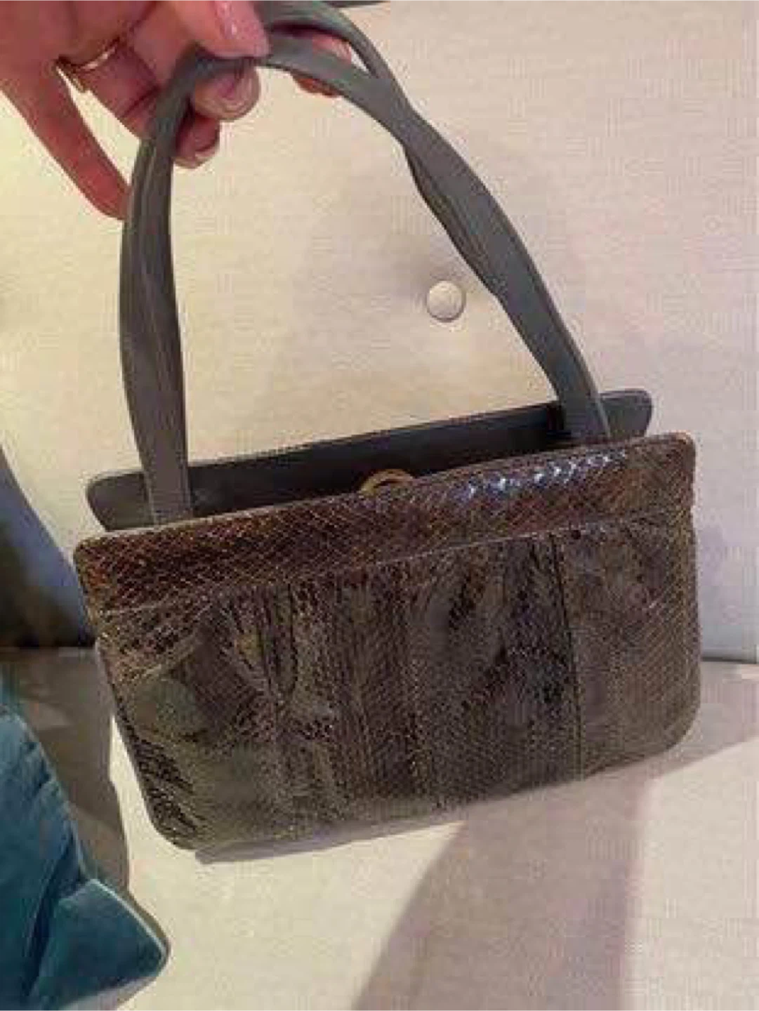 Vintage Snakeskin & Grey Leather Top Handle Handbag - photo 5