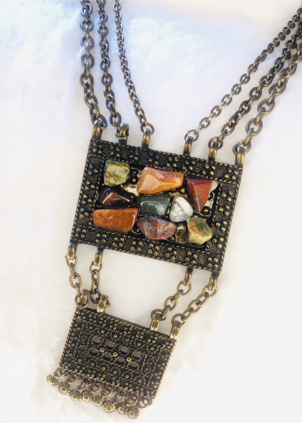 Bohemian Multistrand Necklace with Natural Stones