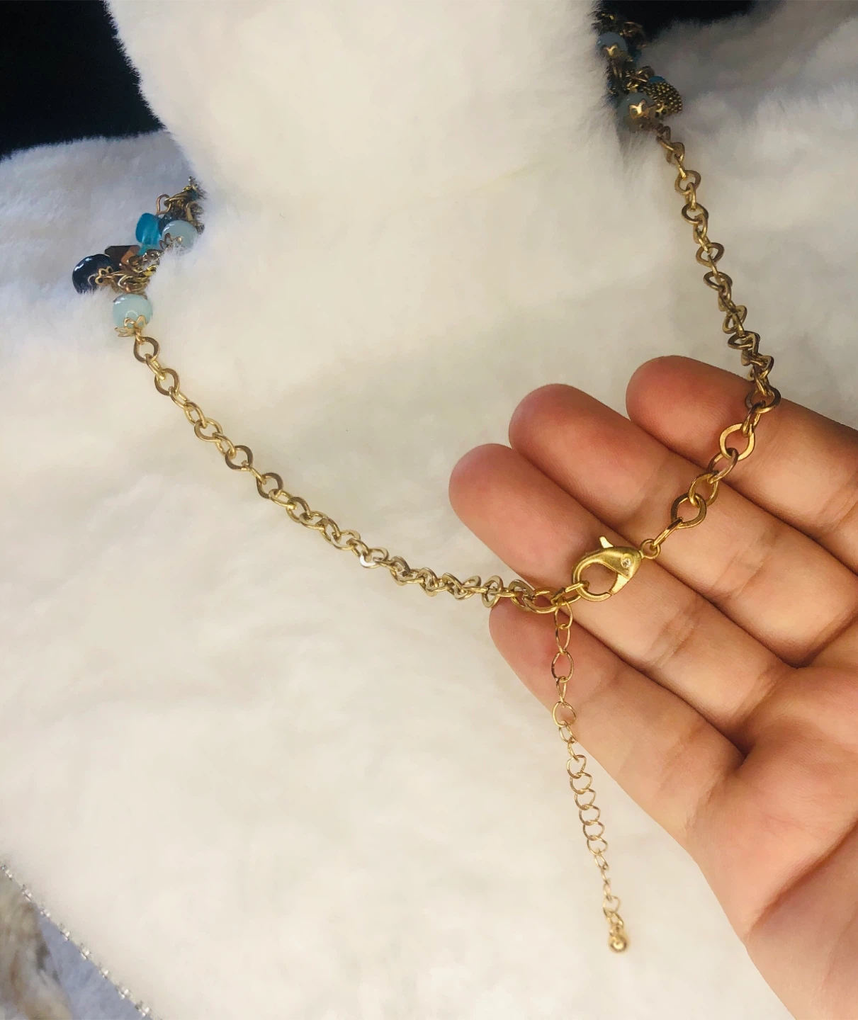 Gold Tone Blue Beaded Necklace - photo 3