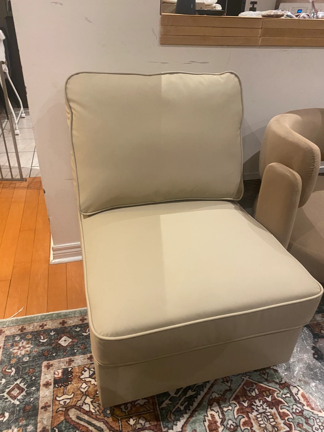 Beige Leather Armless Accent Chair - photo 2
