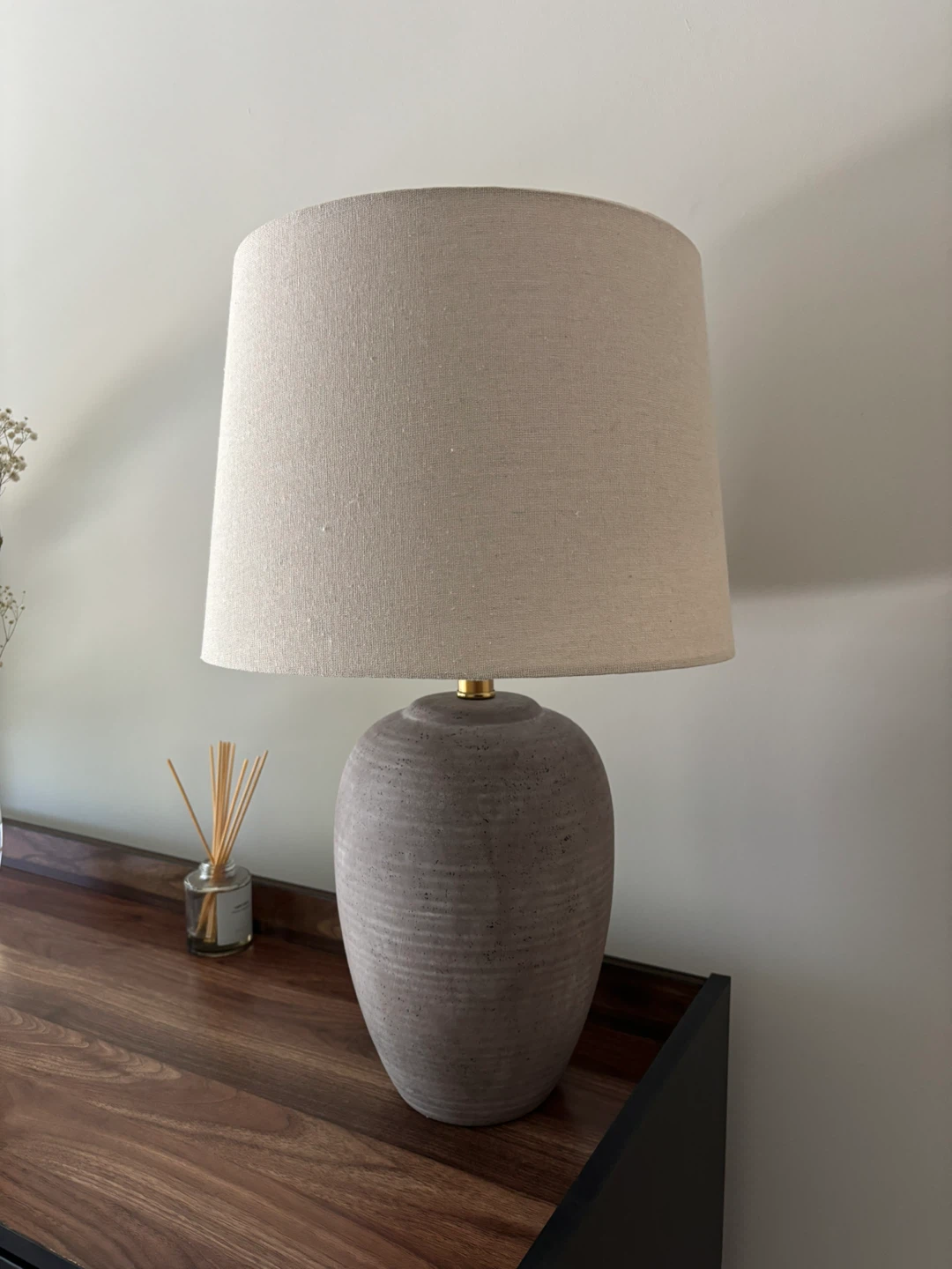 Gray Ceramic Table Lamp with Linen Shade