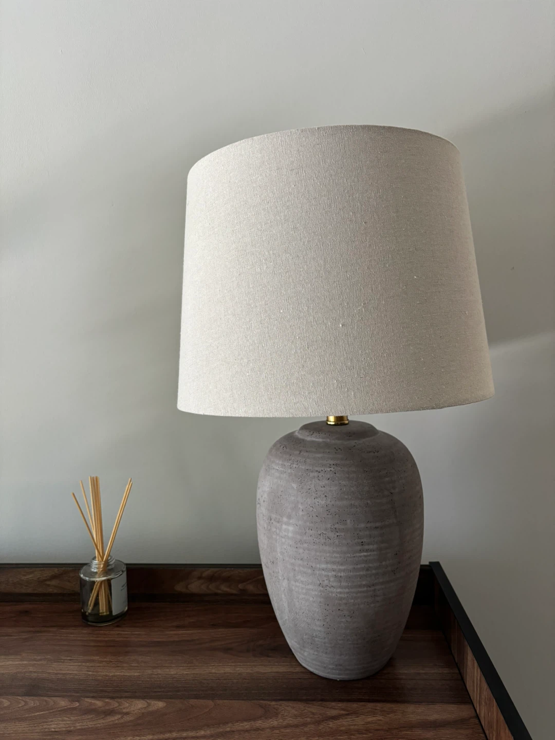 Gray Ceramic Table Lamp with Linen Shade - photo 2
