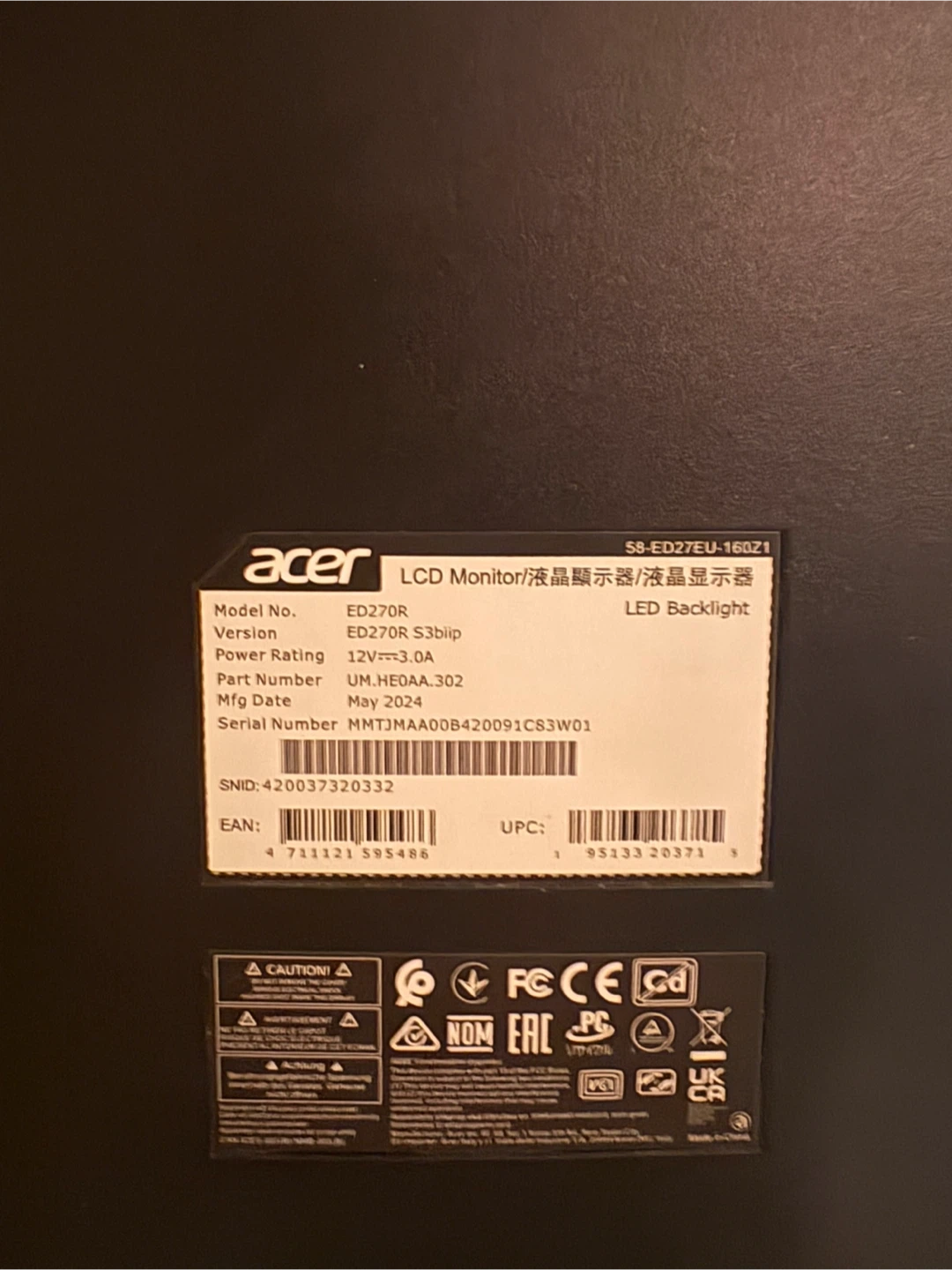 Acer 27" Curved FHD 180Hz Gaming Monitor - photo 4