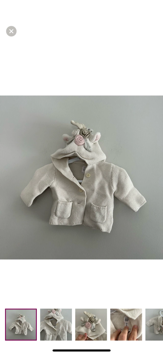 Baby Gap Unicorn Hooded Cardigan 0-3 Months