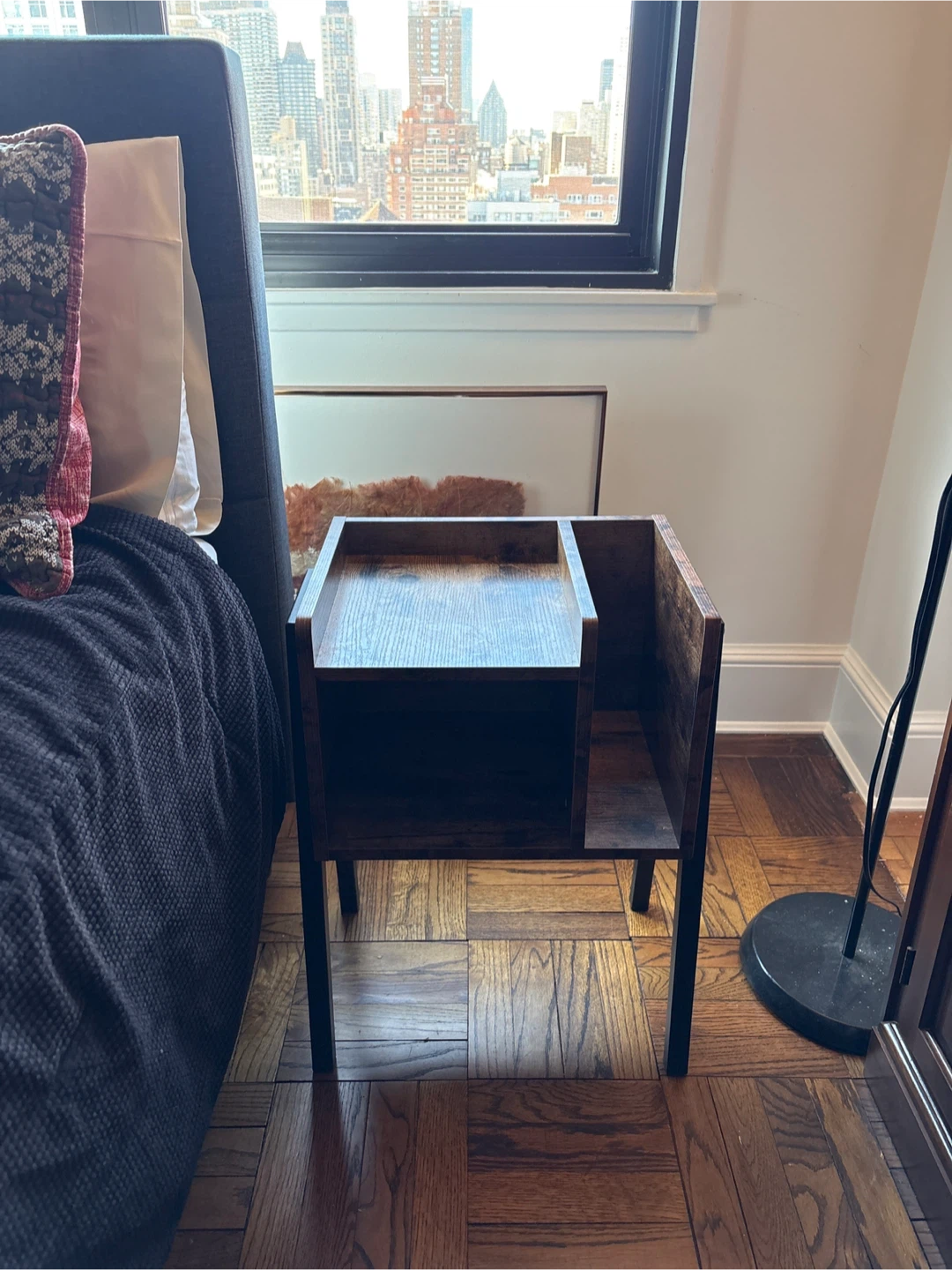 Set of 2 Rustic Wood End Table Nightstands with Shelf - photo 5