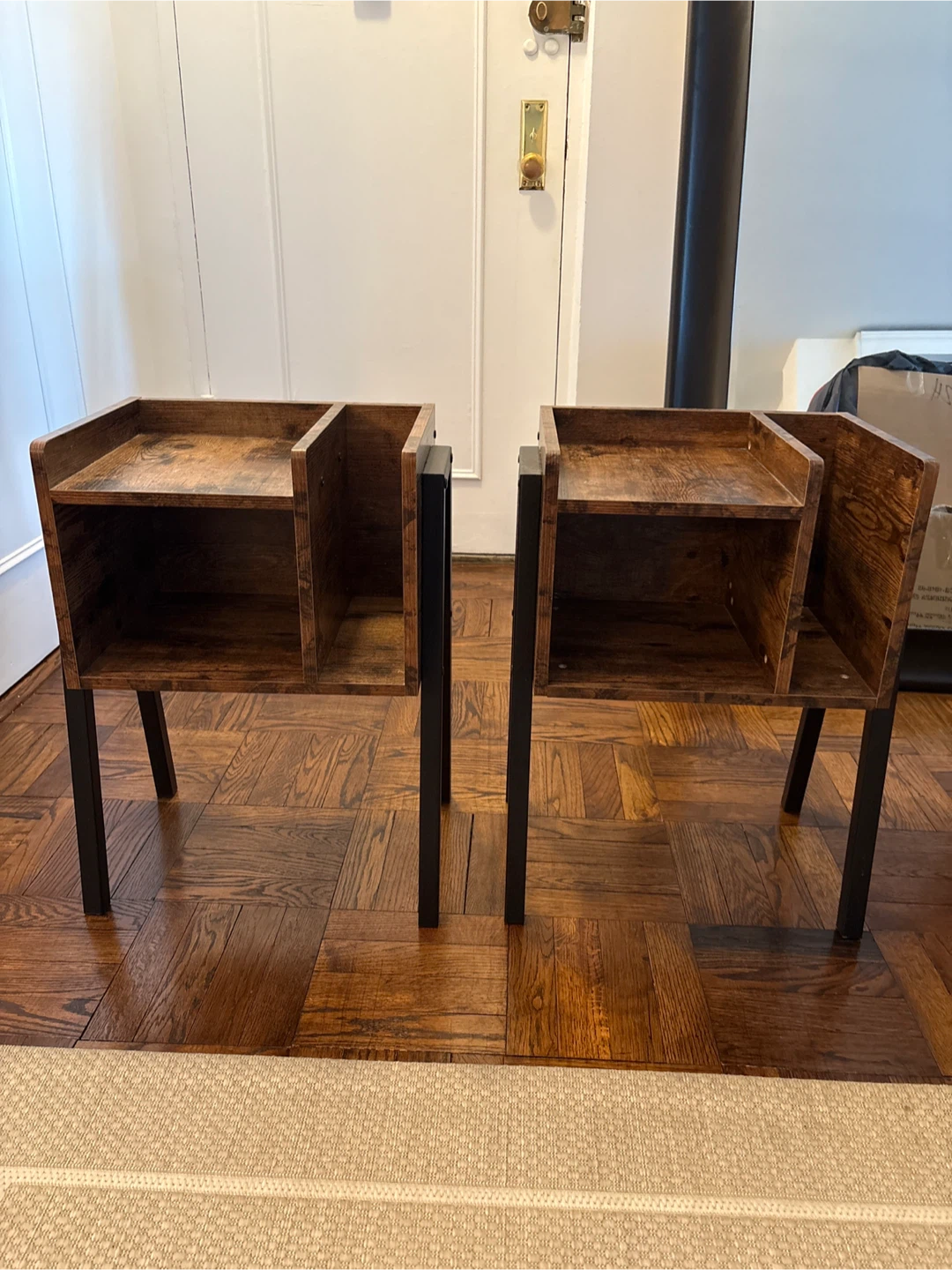 Set of 2 Rustic Wood End Table Nightstands with Shelf