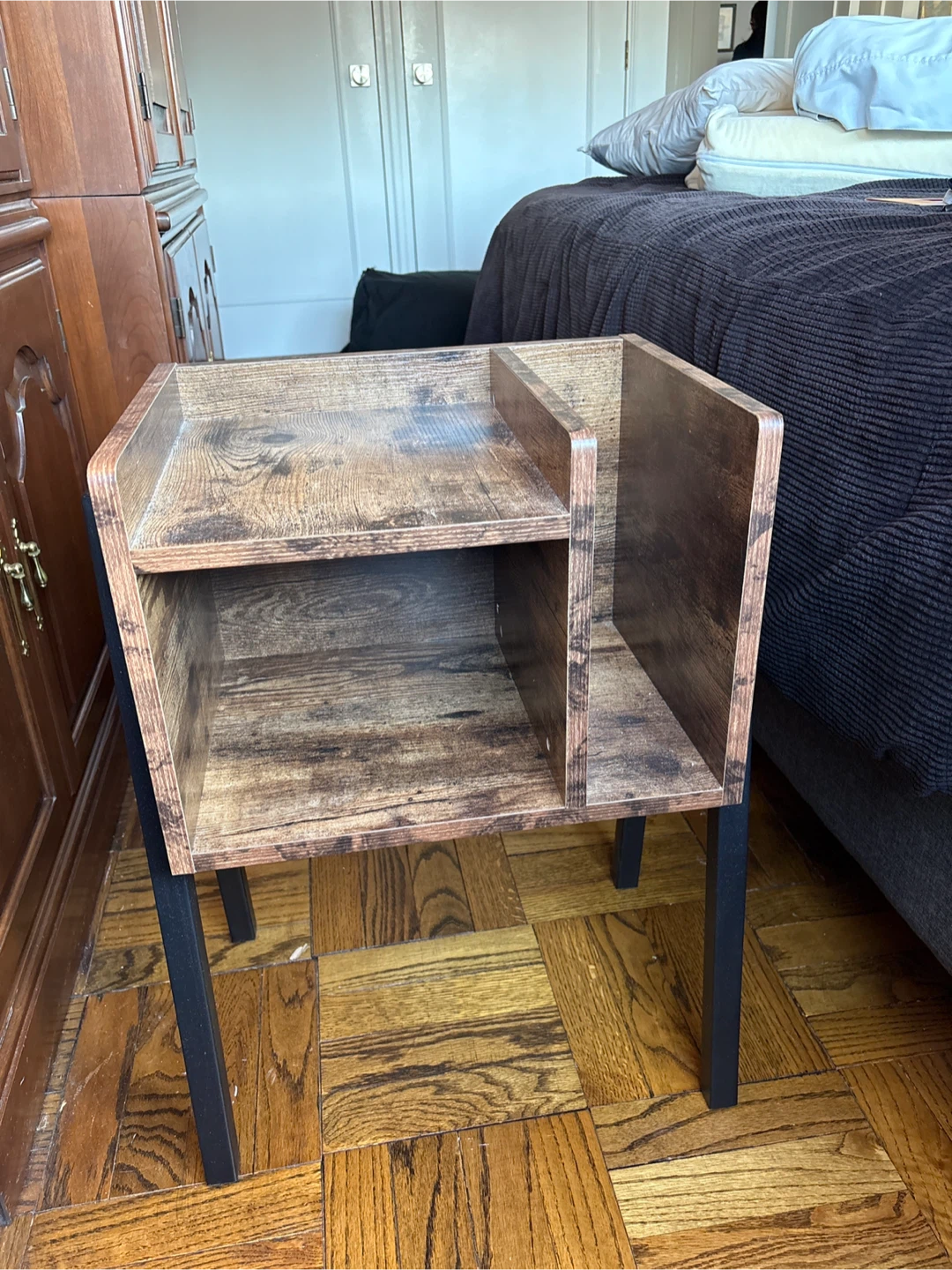Set of 2 Rustic Wood End Table Nightstands with Shelf - photo 2