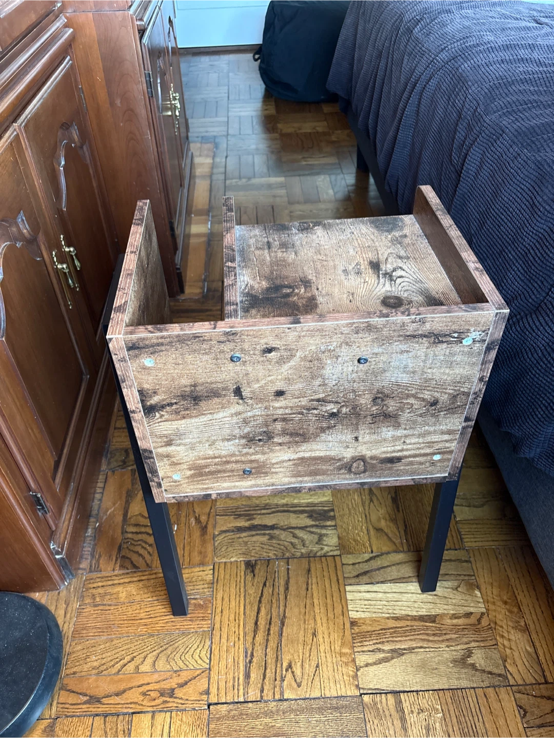 Set of 2 Rustic Wood End Table Nightstands with Shelf - photo 4