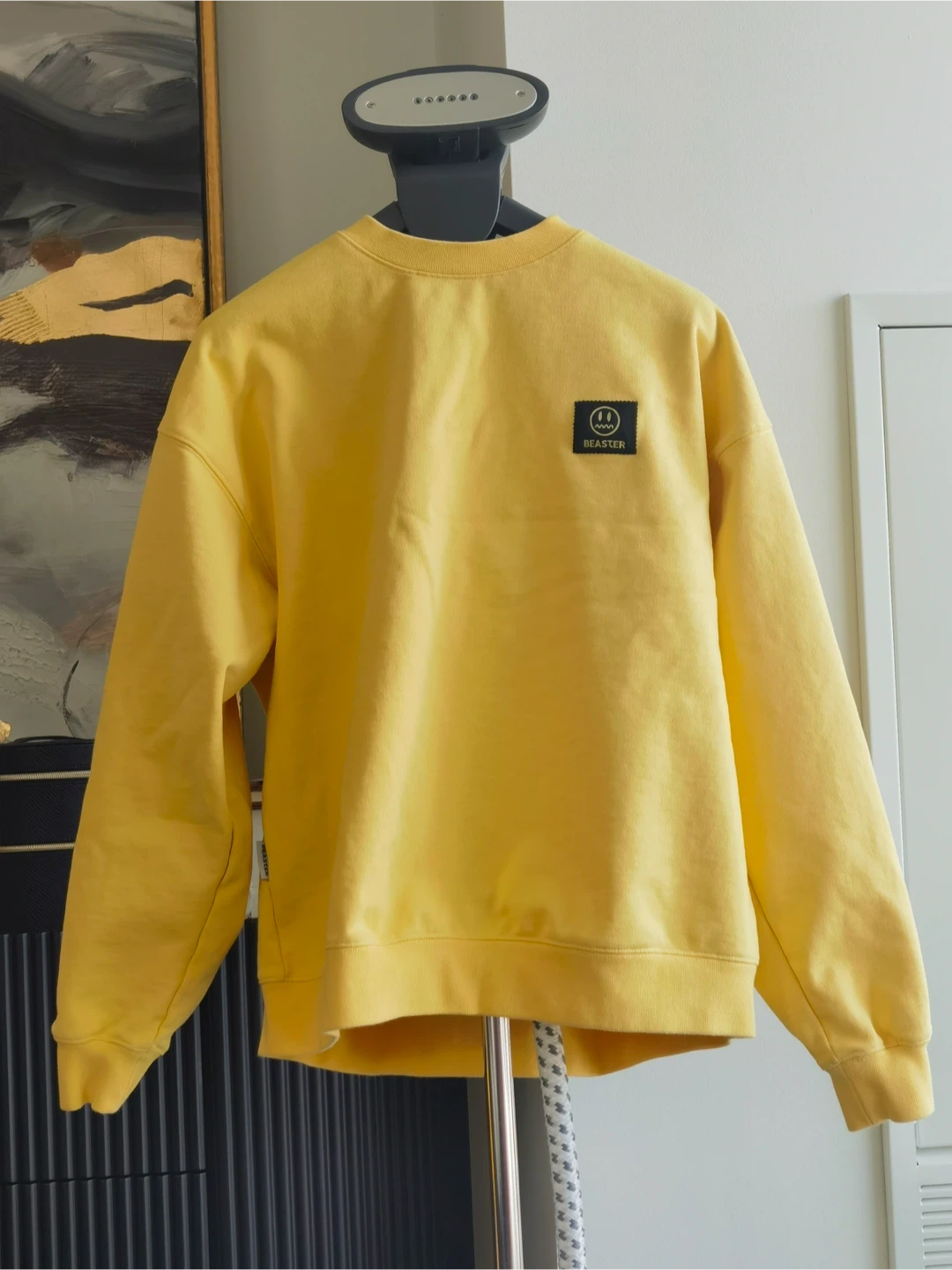 Beaster Yellow Crewneck Sweatshirt with Smiley Detail