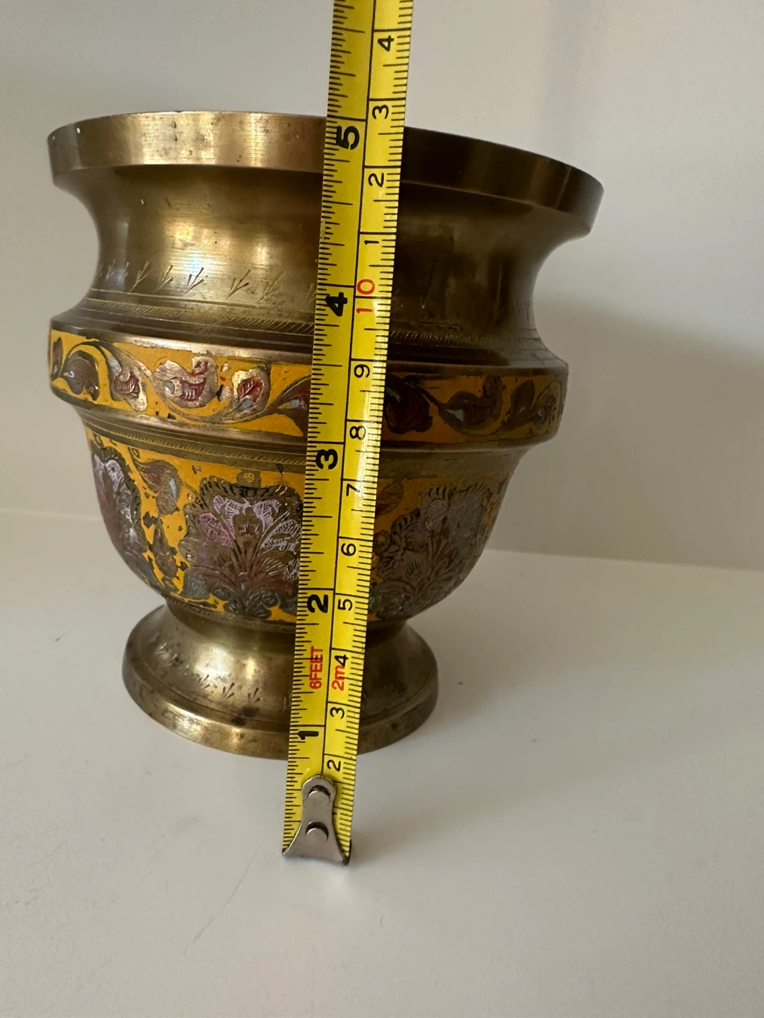 Vintage Brass Vase with Enamel Floral Design - photo 4