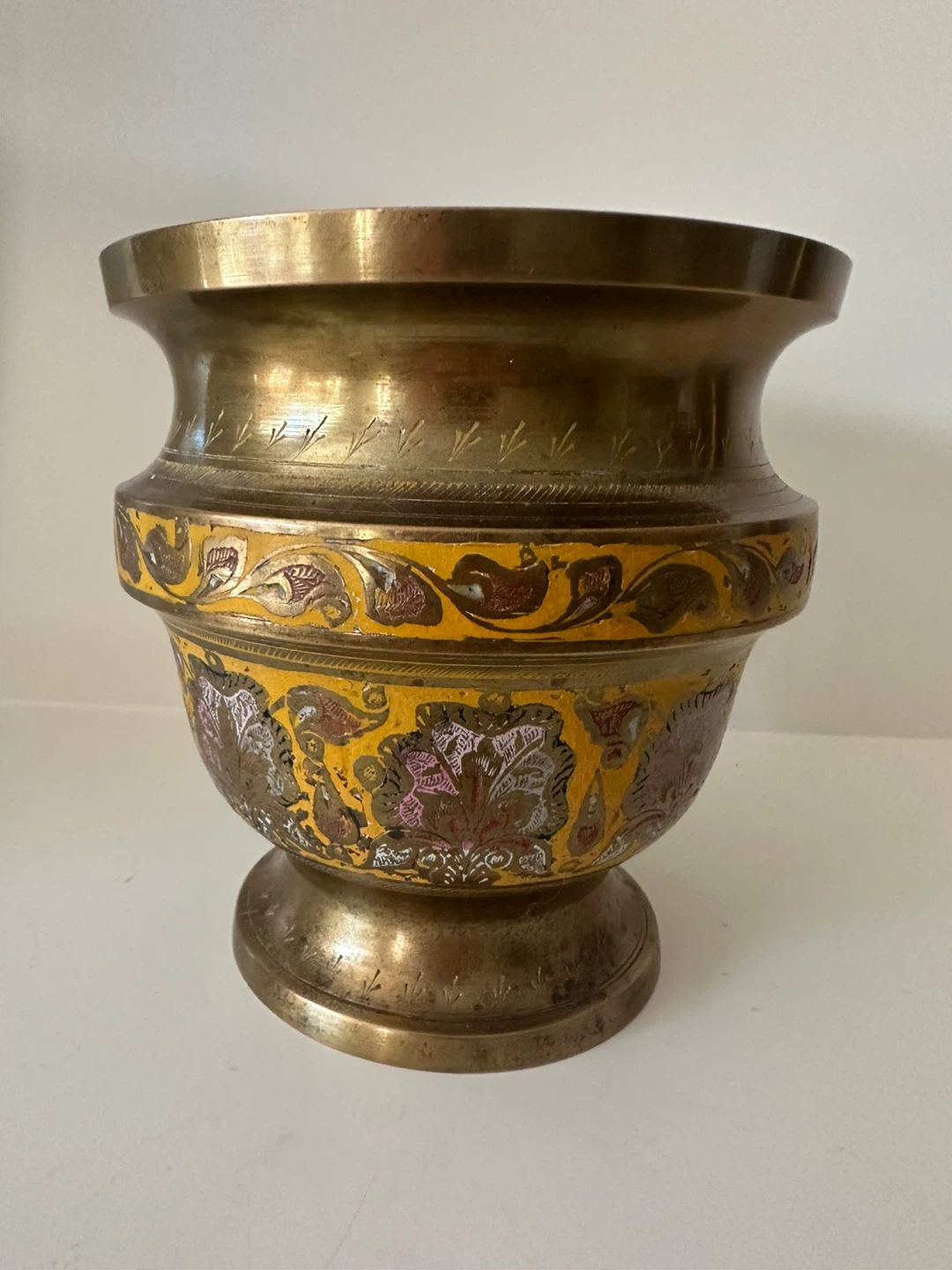 Vintage Brass Vase with Enamel Floral Design - photo 5