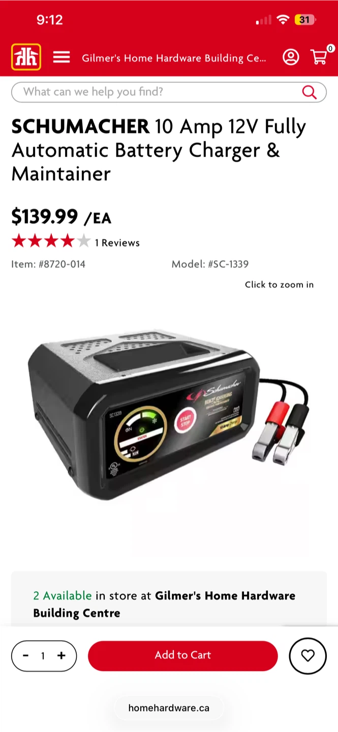 Schumacher 10 Amp 12V Fully Automatic Battery Charger