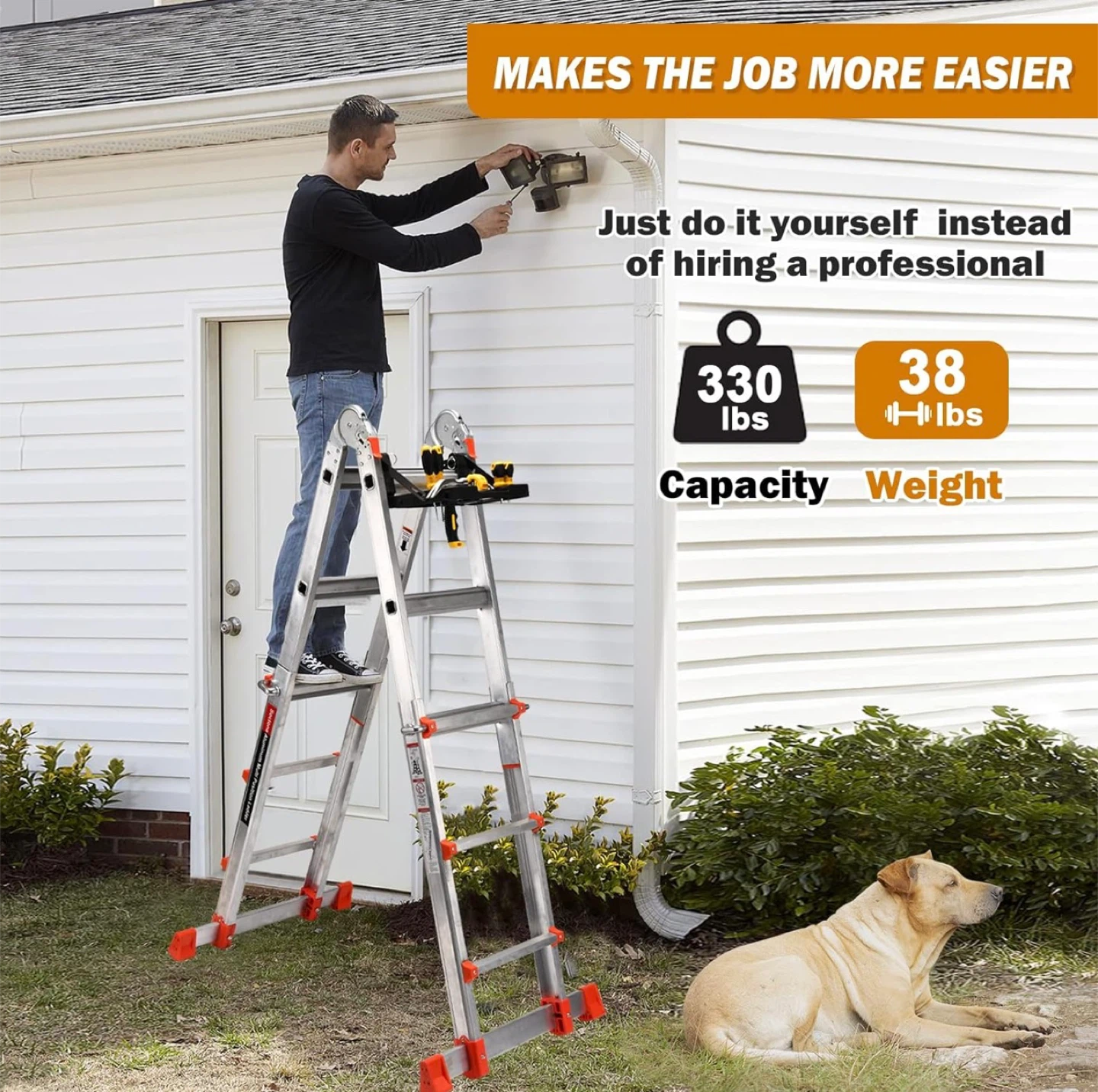 Aluminum Multi-Position Ladder with Removable Tool Tray - photo 2
