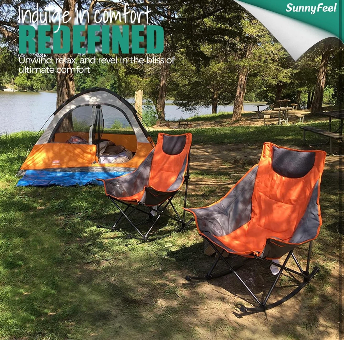 SunnyFeel Oversized Heated Camping Rocker Chair - Orange/Grey - photo 2