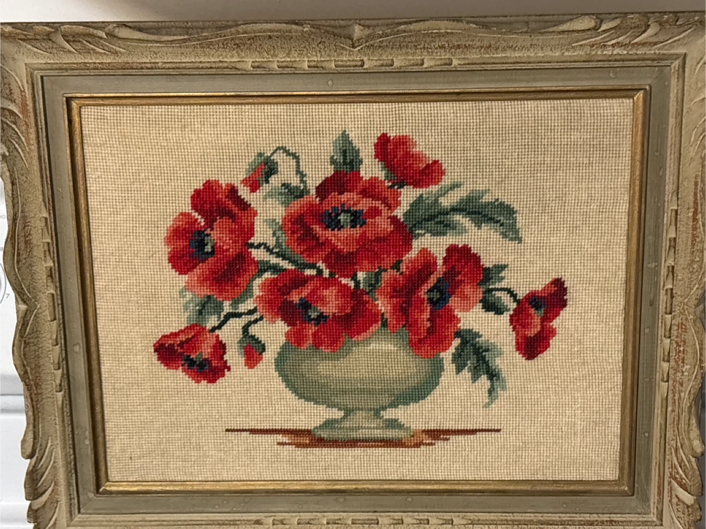 Framed Needlepoint Poppies Art