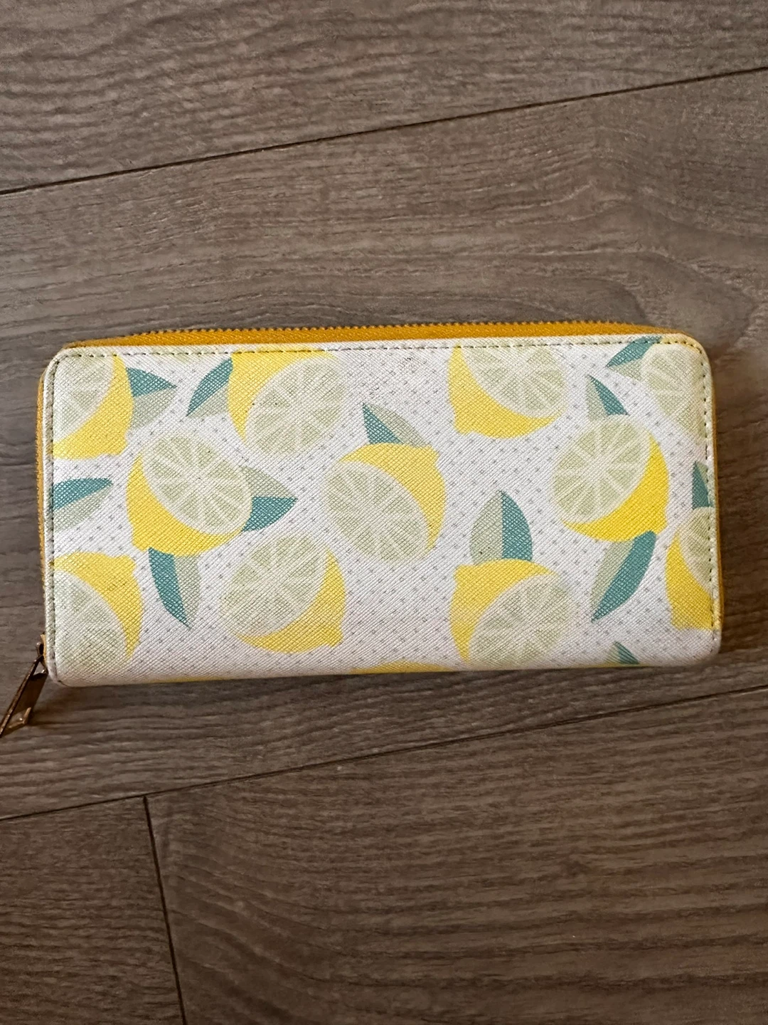 Yellow Lemon Print Zip Around Wallet