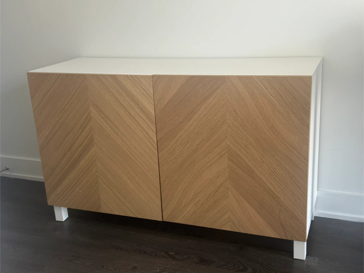 White Cabinet with Wood Front Doors