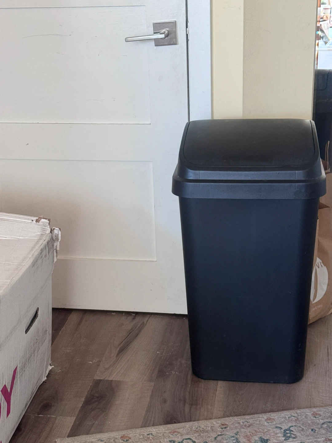 Black Rectangular Trash Can with Lid