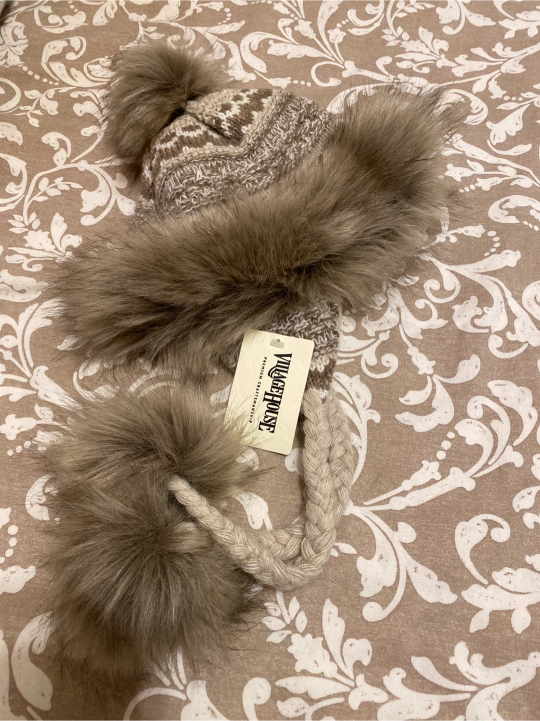 Village House Faux Fur Trimmed Winter Hat with Pom Poms - photo 3