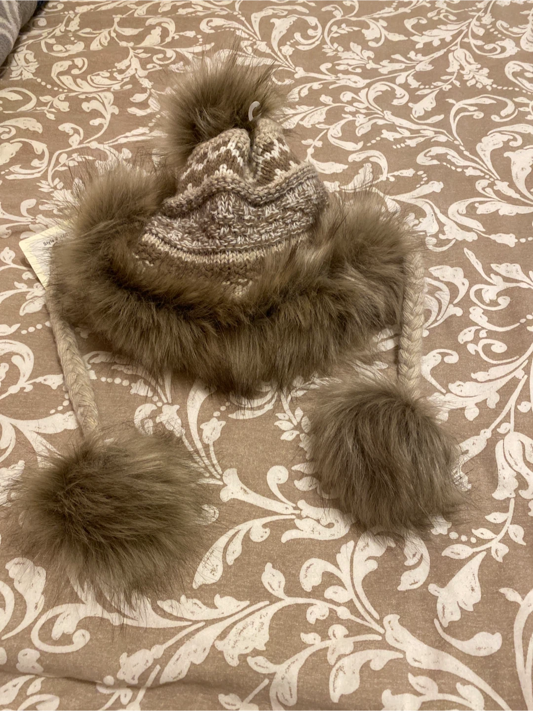 Village House Faux Fur Trimmed Winter Hat with Pom Poms - photo 2
