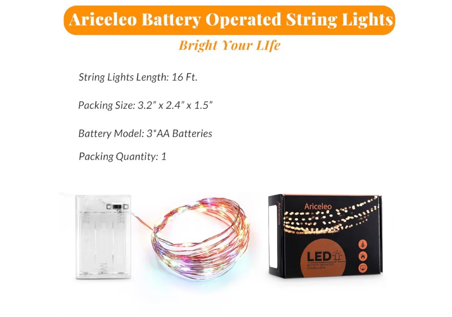 Ariceleo Battery Operated LED String Lights - 16 Ft