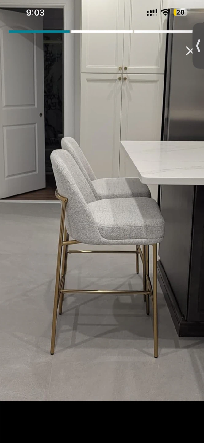 Brand New Light Grey Bar Stools with Gold Legs (Set of 2)