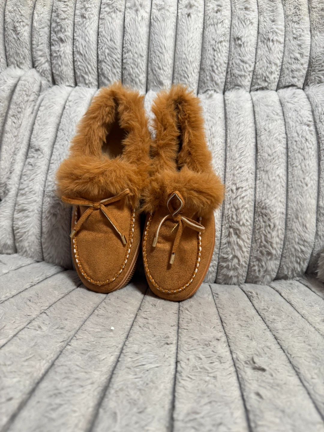 Brown Furry Moccasin Slippers - Size 42