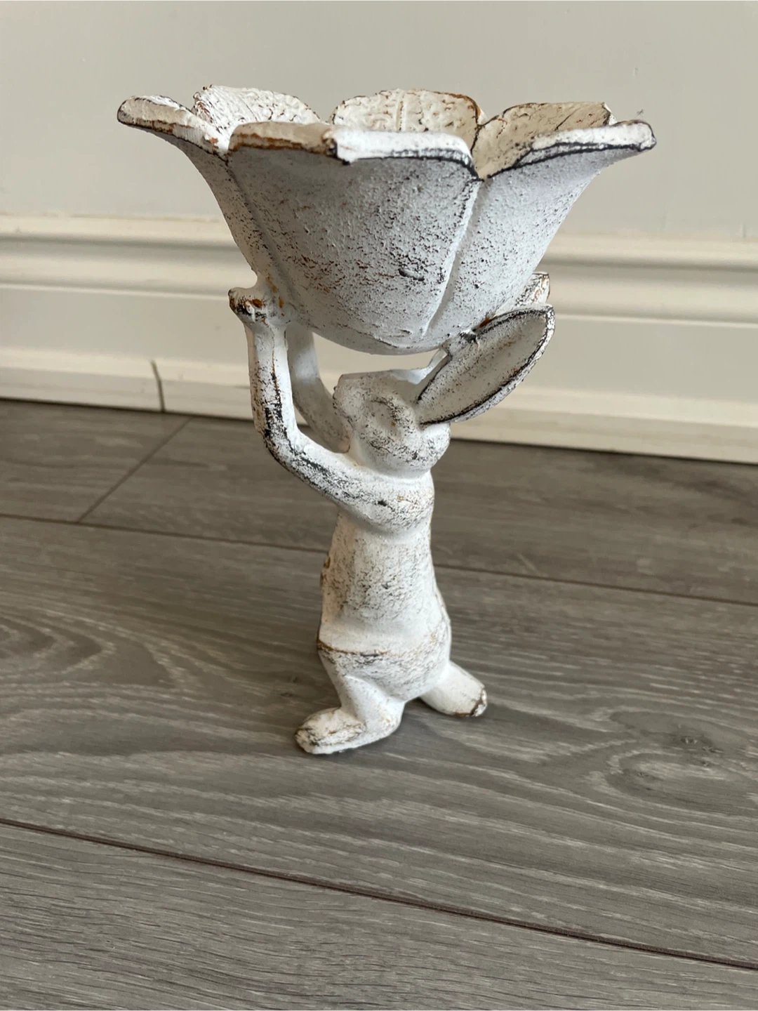 White Bunny stone garden statue