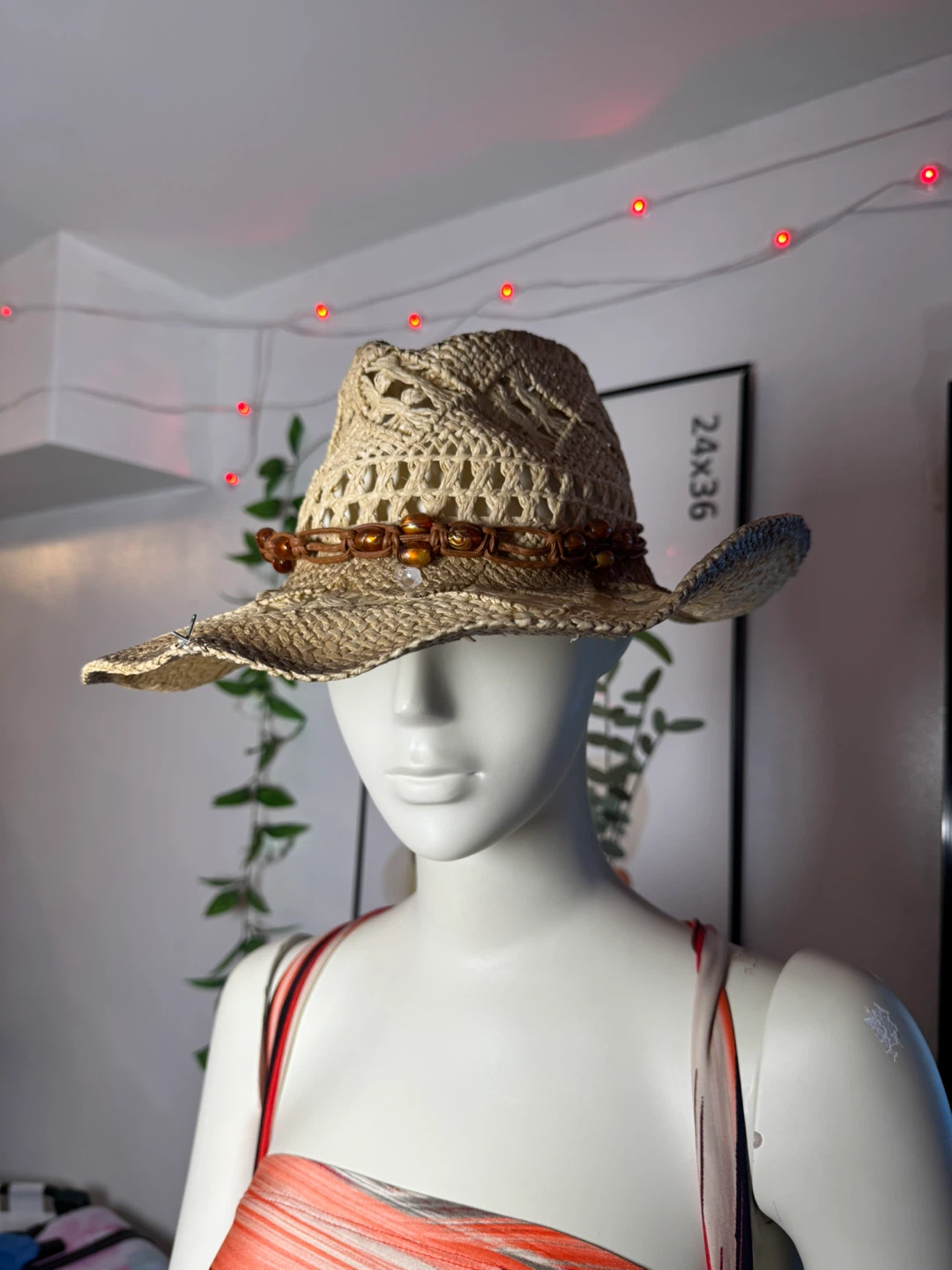 Woven Straw Cowboy Hat with Beaded Band - photo 3
