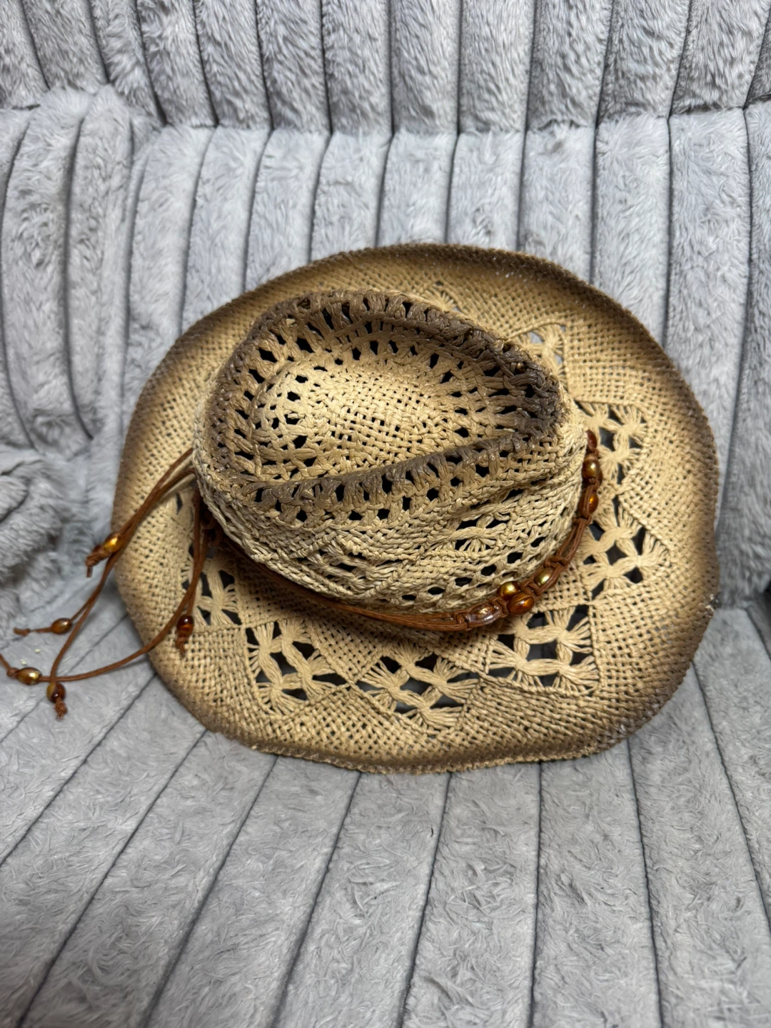 Woven Straw Cowboy Hat with Beaded Band - photo 2